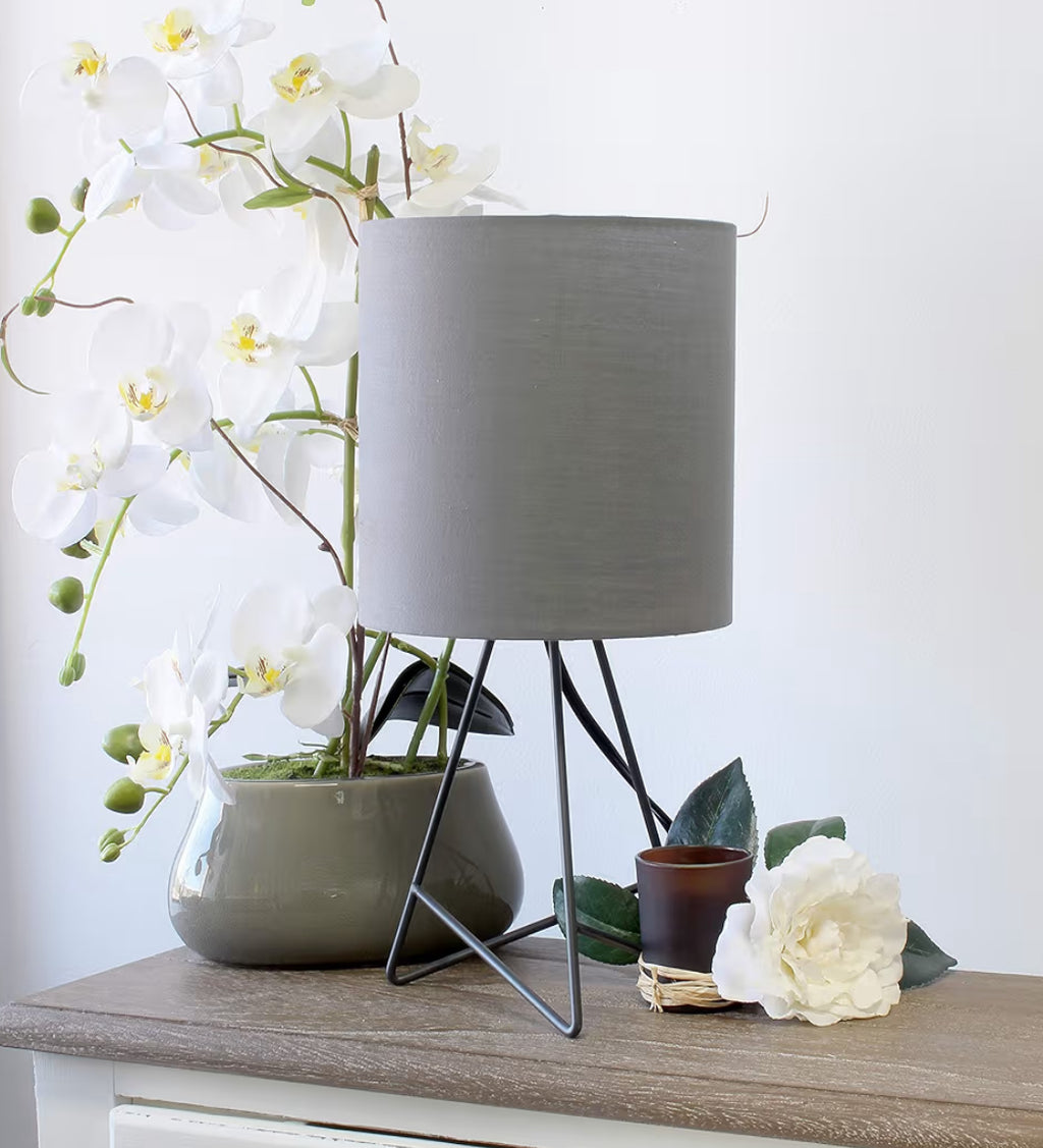 Simple Designs LT2066-GOG 14" Down To The Wire Metal Table Lamp With Fabric Shade, Gray With Gray Shade (set of 2)