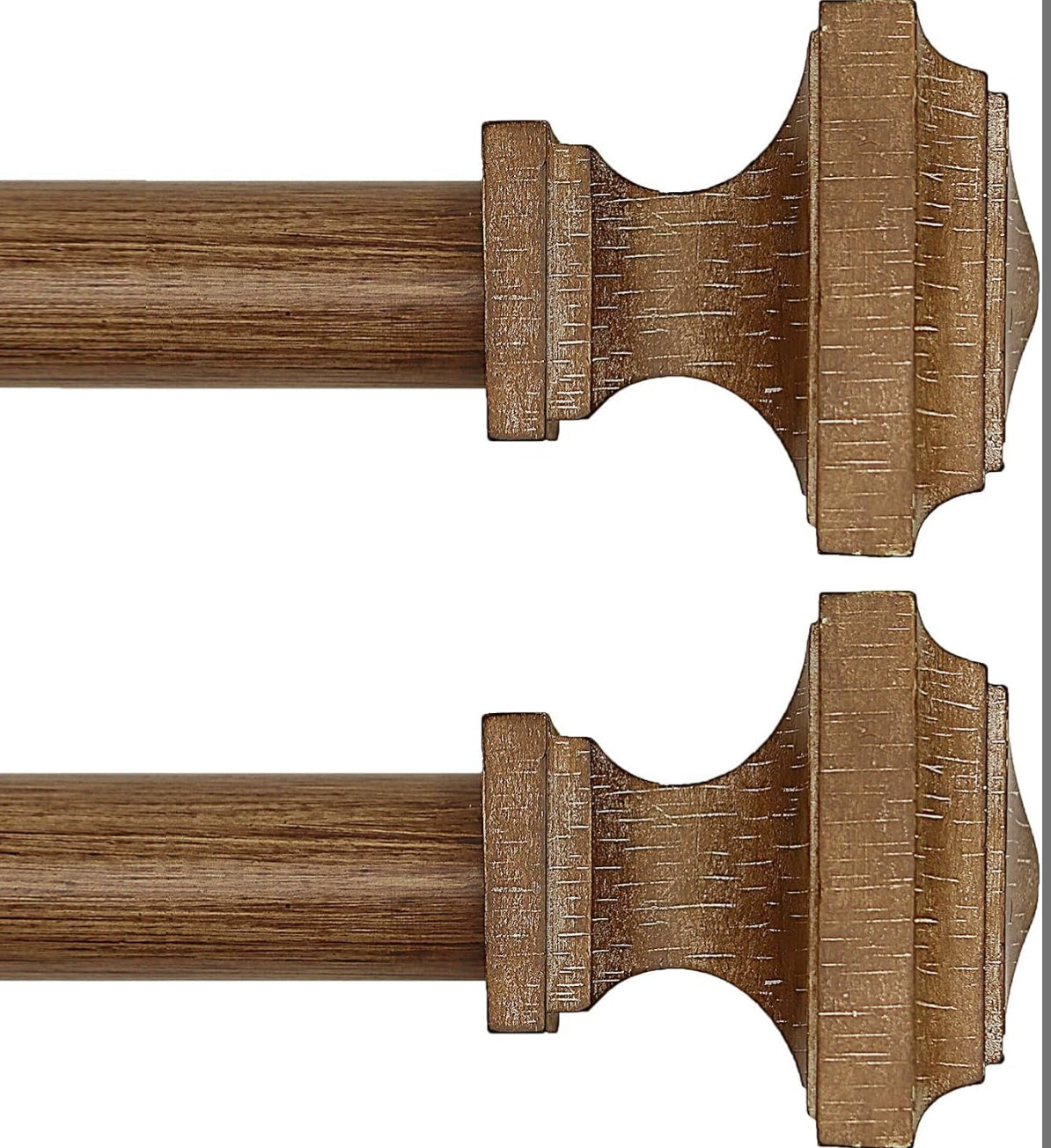 Wooden Curtain Rods For Windows 48-84 Inches Curtain Rod Diameter 1 Inch, Wood Decorative Treatment Single Window Curtain Rods - Square Imitation Wood Grain Finial 2 Pack