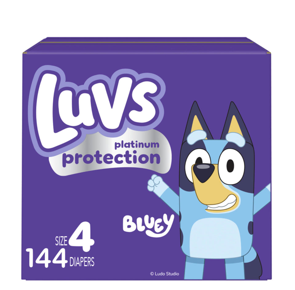 Luvs Size 4 Baby Diapers, Platinum Protection Bluey Diapers For Day & Night, Size 4, 144 Count (Packaging May Vary)