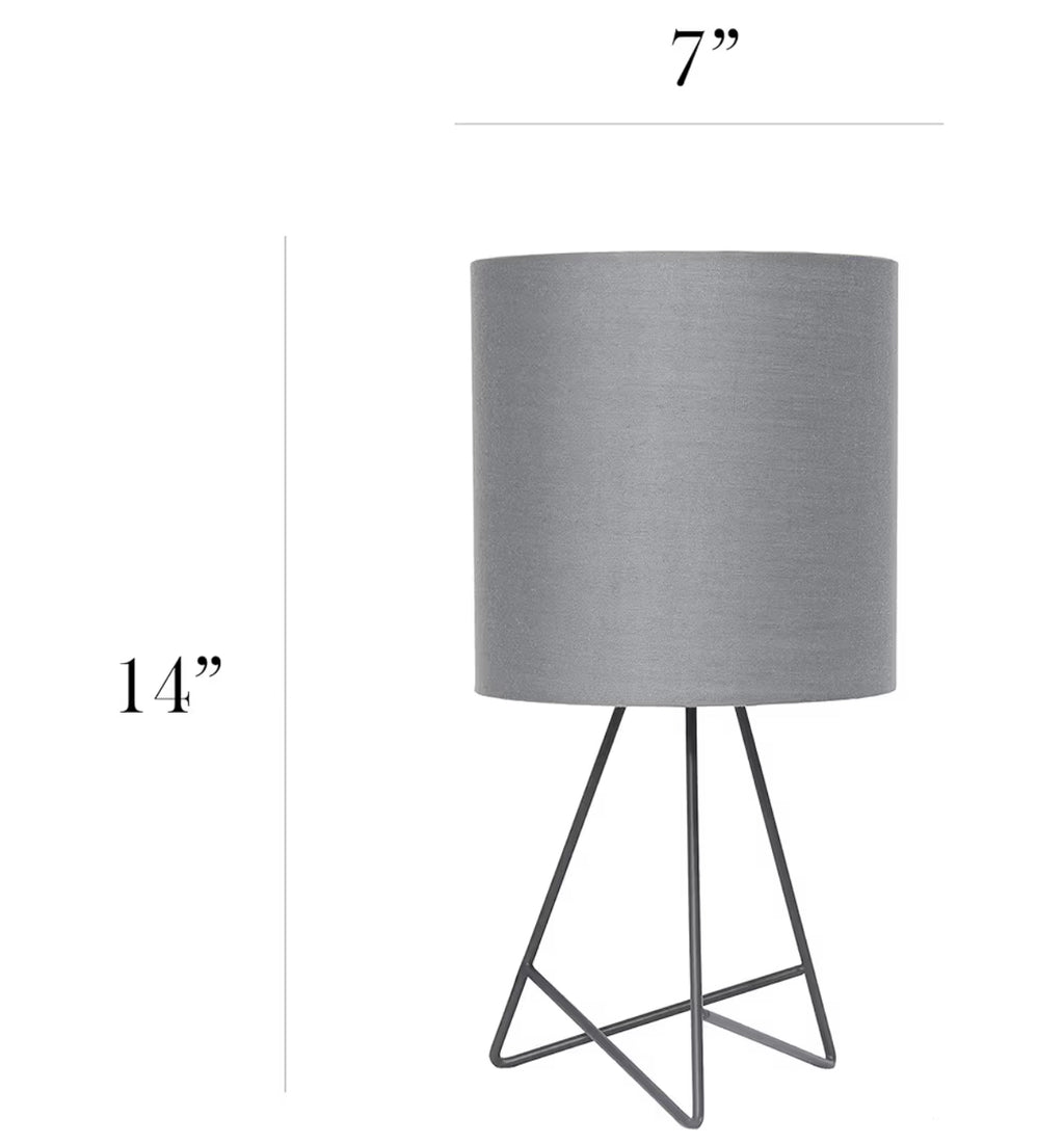 Simple Designs LT2066-GOG 14" Down To The Wire Metal Table Lamp With Fabric Shade, Gray With Gray Shade (set of 2)
