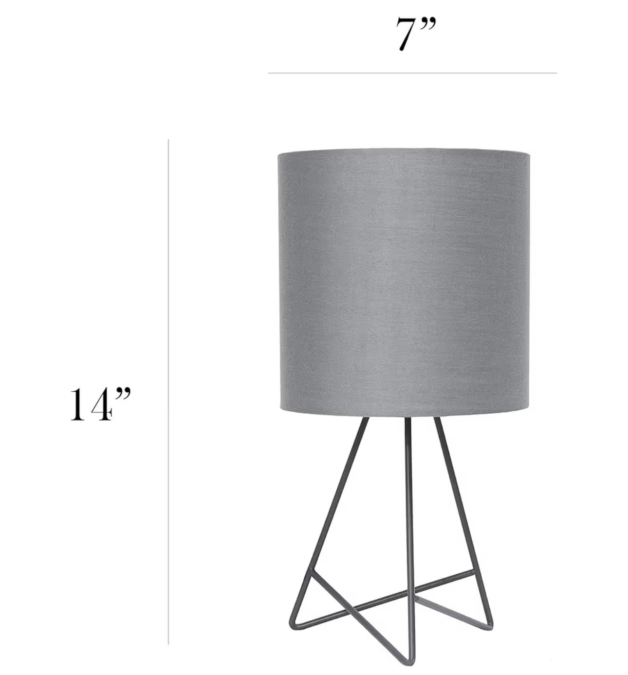 Simple Designs LT2066-GOG 14" Down To The Wire Metal Table Lamp With Fabric Shade, Gray With Gray Shade (set of 2)