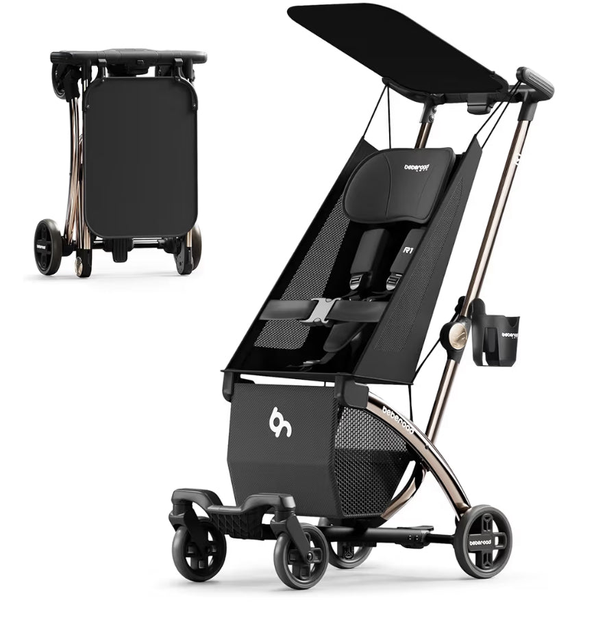 Beberoad Love R1 Auto-Folding Ultra Lightweight Travel Stroller for Airplane, Small Compact Strollers for Babies and Toddlers Aged 6-36 Months, Only 11.5 lbs, Can Combine into a Double Stroller, Black