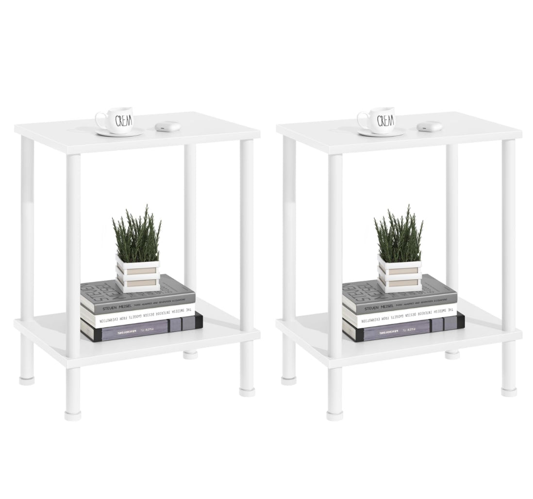 YUFAM End Table,Small Side Table,2-Tier Nightstand With Storage Shelf,Sofa Bedside Table For Small Spaces In Living Room,Bedroom, Office,Stable Frame,Easy Assembly,White