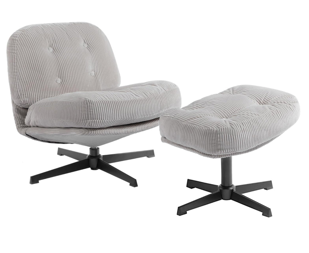 HollyHOME Modern 360°Swivel Accent Chair With Ottoman, Upholstered Comfy Reading Chair And Footstool, Fabric Lazy Chair With Soft Cushion, Lounge Sofa Chair For Living Room, Bedroom, Light Gray