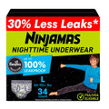Ninjamas Boys Bedwetting Nighttime Underwear, Size L (64-95+ Lbs), 34 Count, Overnight Protection, Ultra Absorbent, Hypoallergenic