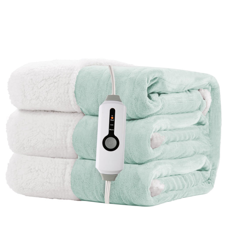 RALYSUN Electric Heated Blanket Throw Size 50"X60" - Dual-Sided With Microplush & Sherpa Fabric, 4 Heat Settings & 3 Hours Auto Off, Machine Washable - Spring Green