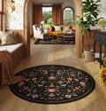 Vowkten Vintage Medallion Floral Round Rugs 6ft, Washable Circle Area Rug, Non-Slip Soft Low Pile Circular Carpet For Bedroom, Living Room, Dining Room, Entryway, Office, Kids, Bathroom | Black