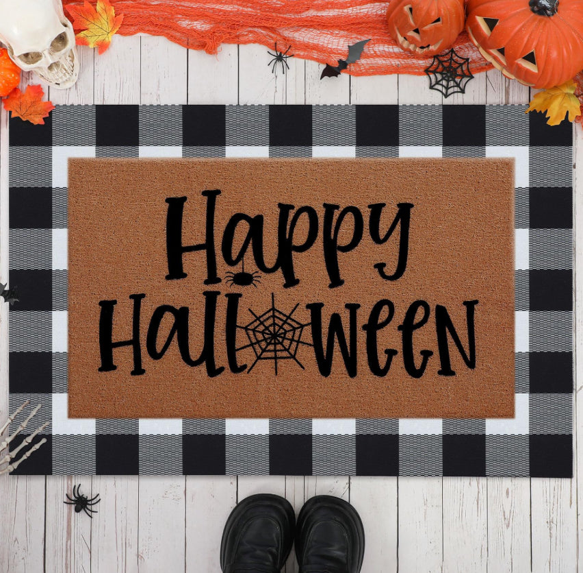 Drydiet 2 Pcs Halloween Coir Doormats Outdoor Spider Web Welcome Door Mats Layered Buffalo Plaid Front Door Rugs Non Slip Floor Mats For Halloween Porch Entryway Indoor Outdoor Decor