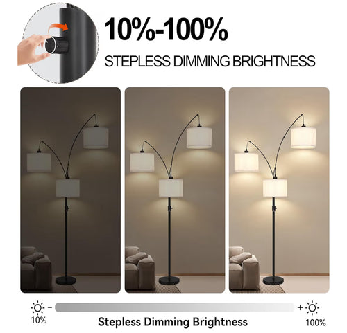 AHDWDW Dimmable Arc Floor Lamp-3 Lights Floor Lamps For Living Room,Modern Tall Standing Lamp With Beige Drum Shades&Heavy Base,Mid Century Tree Floor Lamp For Bedroom Corner Office,Bulbs Included