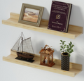 SAUMONIERES Picture Ledge Shelf Floating Book Shelves Set of 2 Wall Mounted Solid Wood for Bedroom Bathroom Living Room Kitchen, 24 Inch Natural