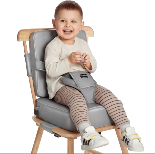 HOMEAL Toddler Booster Seat for Dining Table with Backrest and Adjustable Straps, Breathable Booster Seat for Kitchen Chair, Portable Non-Slip Bottom Booster Seat for Table, Light Grey