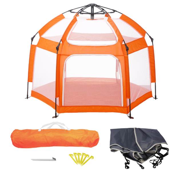 Portable Baby Playpen with UPF50+ Canopy | 1-Second Setup | Foldable & Travel-Friendly Baby Play Yard | Ideal for Indoor/Outdoor Use(Orange)