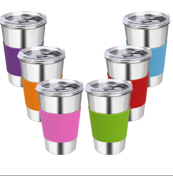Rommeka Water Tumbler with Lids, 6 Pack Stainless Steel Spill Proof Reusable Stacking 16oz Drinking Cups with Lids for Kids and Adults