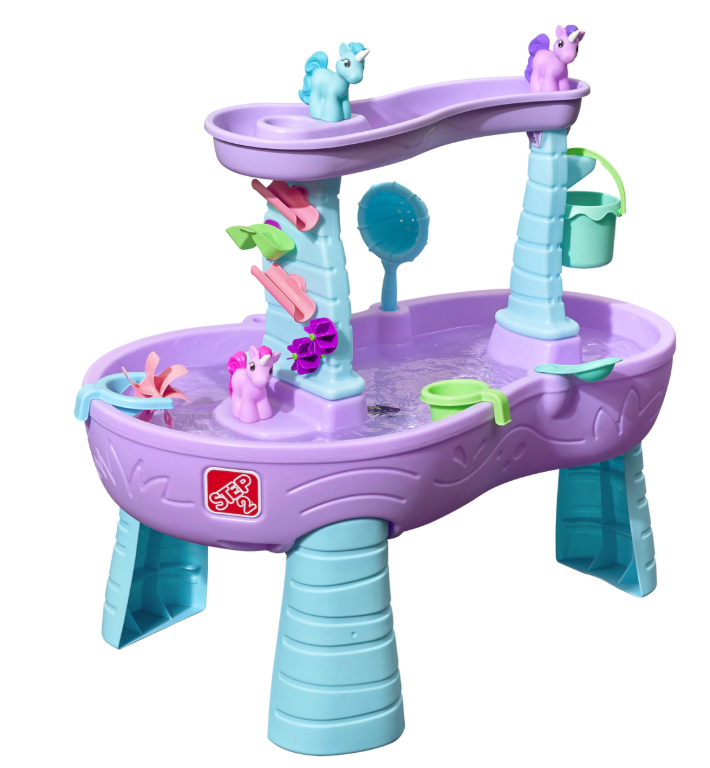 Step2 Rain Showers and Unicorns Water Table, Kids Water and Sand Activity Sensory Playset, Summer Outdoor Toys, 13 Piece Water Toy Accessories, for Toddlers 1.5+ Years Old, Blue & Purple
