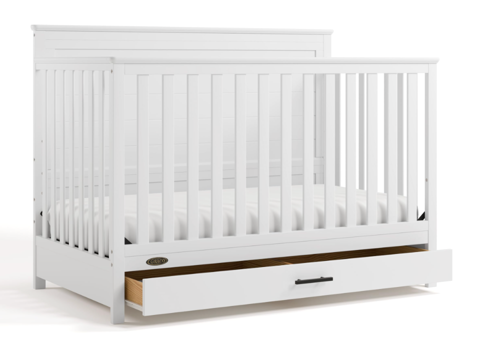 Graco Tristan 5-in-1 Convertible Crib with Drawer (White) – GREENGUARD Gold Certified, Fits Standard Crib Mattress, Premium Handle, Converts to Toddler Bed, Daybed, and Full-Size Bed