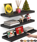 BAYKA Floating Shelves for Wall, Wall Mounted Rustic Wood Shelves for Bathroom, Bedroom, Living Room, Kitchen, Hanging Shelf for Books/Storage/Room Decor with 22lbs Capacity (Black, Set of 3, 15.7in)