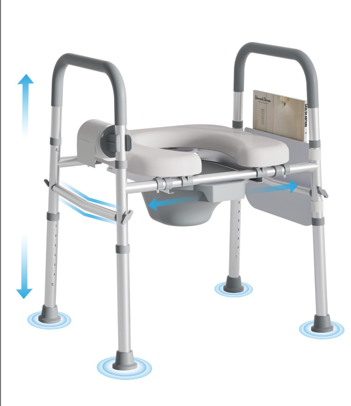 Bedside Commode for Seniors, FSA/HSA Eligible Bedside Toilet with Adjustable Width and Height, 400 LBS Weight Capacity, 16.5 Inch Extra Large Soft Seat Plate
