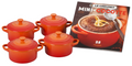 Le Creuset Stoneware Set of 4 Mini Cocottes with Cookbook, 8 oz. each, Flame