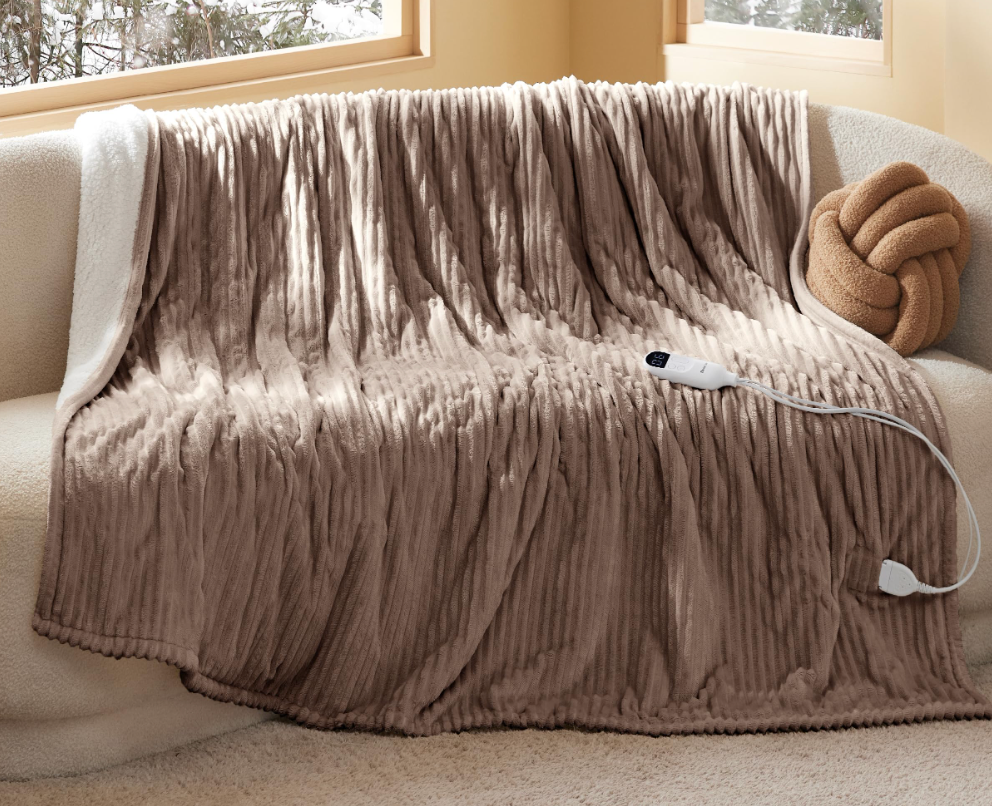 Bedsure GentleSoft Electric Blanket Full Size - Soft Ribbed Flannel Heated Blanket with 6 Heat Settings, Heating with 10 Time Settings, 8 hrs Timer Auto Shut Off, Gifts for Grandma (72"x84", Brown)