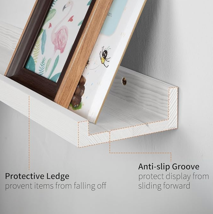 SAUMONIERES Picture Ledge Shelf Floating Book Shelves Set of 2 Wall Mounted Solid Wood for Bedroom Bathroom Living Room Kitchen, 55 Inch White