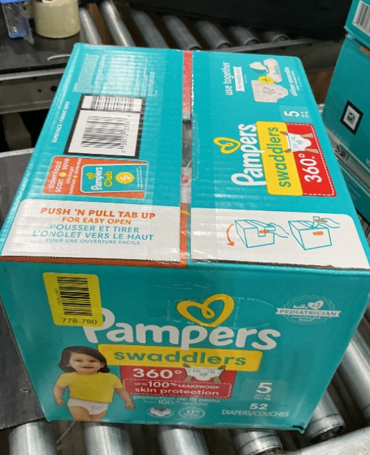 Pampers Diapers - Swaddlers 360° - Size 5, 52 Count, up to 100% Leakproof Comfy Dry Fit, Designed for Easy Changes, Pull On Baby Diaper (Packaging May Vary)