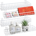 Blulu 4 Pcs 15.75 x 3.94 x 1.97 Inch Metal Grid Wall Baskets with Hooks Grid Wall Shelves Hanging Wire Basket Multi Function Storage Organizer for Kitchen Organizing Display (White)