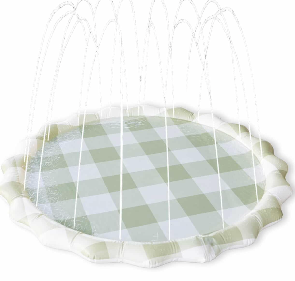 Neutral Gingham Splash Pad for Kids - Outdoor Sprinkler for Kids & Toddlers, Water Mat Sprinkler Toy-Splash Pool 67in