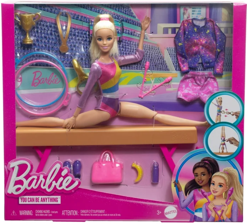 Barbie Gymnastics Playset with Blonde Fashion Doll, Balance Beam and Accessories, 3 Years & up