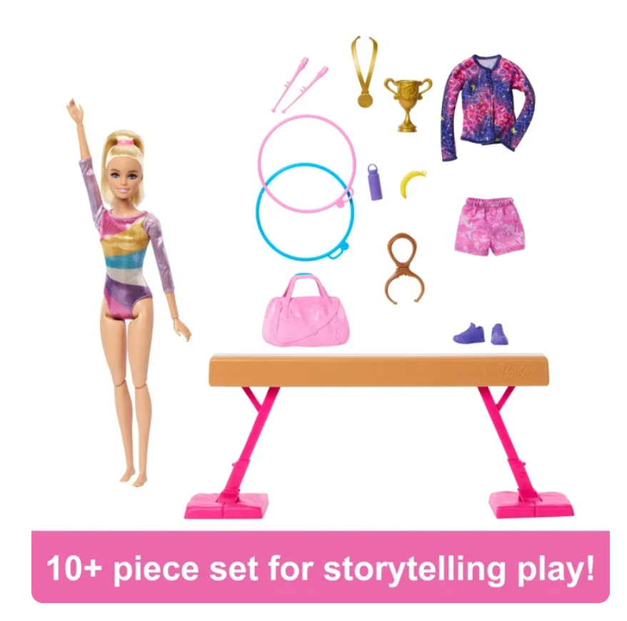 Barbie Gymnastics Playset with Blonde Fashion Doll, Balance Beam and Accessories, 3 Years & up