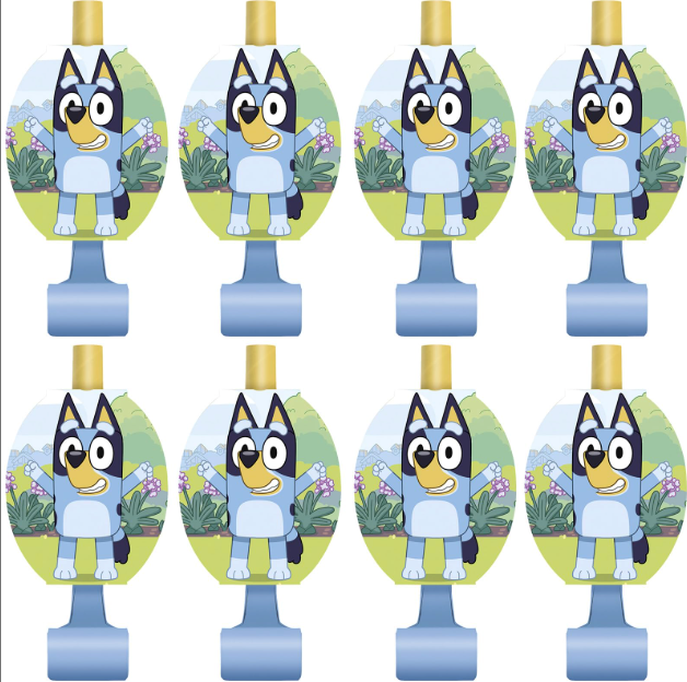Unique Bluey Party Plastic Blowouts (Pack of 8) SET OF 3 | Party Blowouts for Kids - Perfect for Birthdays & Celebrations