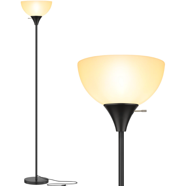 Coucrek Floor Lamp, LED Standing Lamps with White Plastic Shade, Black Modern Torchiere Floor Lamp, Tall Lamps for Living Room Dorm, Bulb not Included