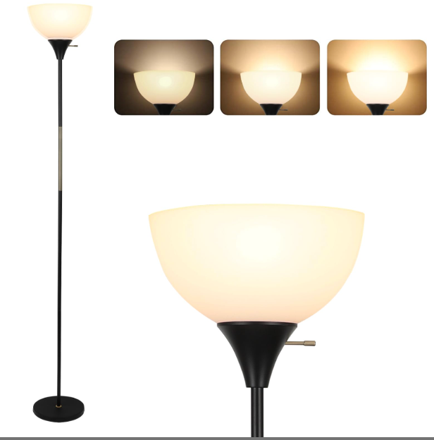 Floor Lamp, Dimmable Standing Lamp, 3 Levels Brightness Led Floor Lamp Rotary Switch Floor Lamps Modern Industrial Lamp with Shade, Tall Lamps for Living Room Bedroom Office Dining Room (Black)