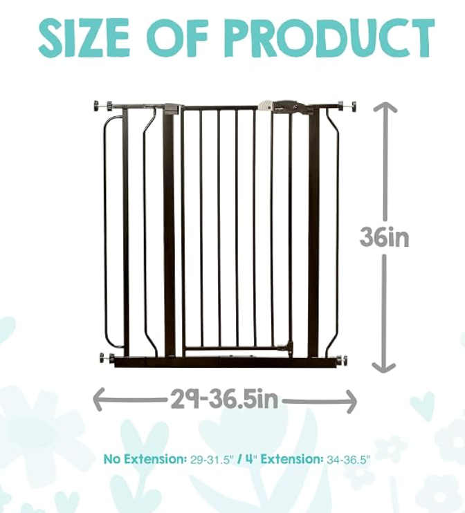 Regalo Safety 36" Extra Tall Baby Gate for Doorways & Bottom of Stairs, Pressure Mounted Walk Through Gate for Babies, Toddlers & Pets, Tested & Safe for 30 Years, American Designed, American Owned