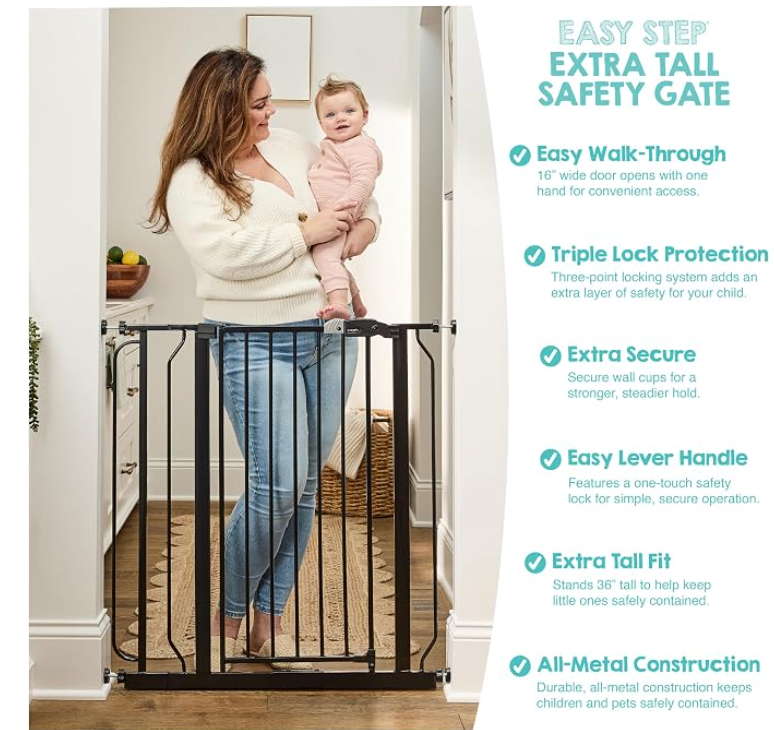 Regalo Safety 36" Extra Tall Baby Gate for Doorways & Bottom of Stairs, Pressure Mounted Walk Through Gate for Babies, Toddlers & Pets, Tested & Safe for 30 Years, American Designed, American Owned