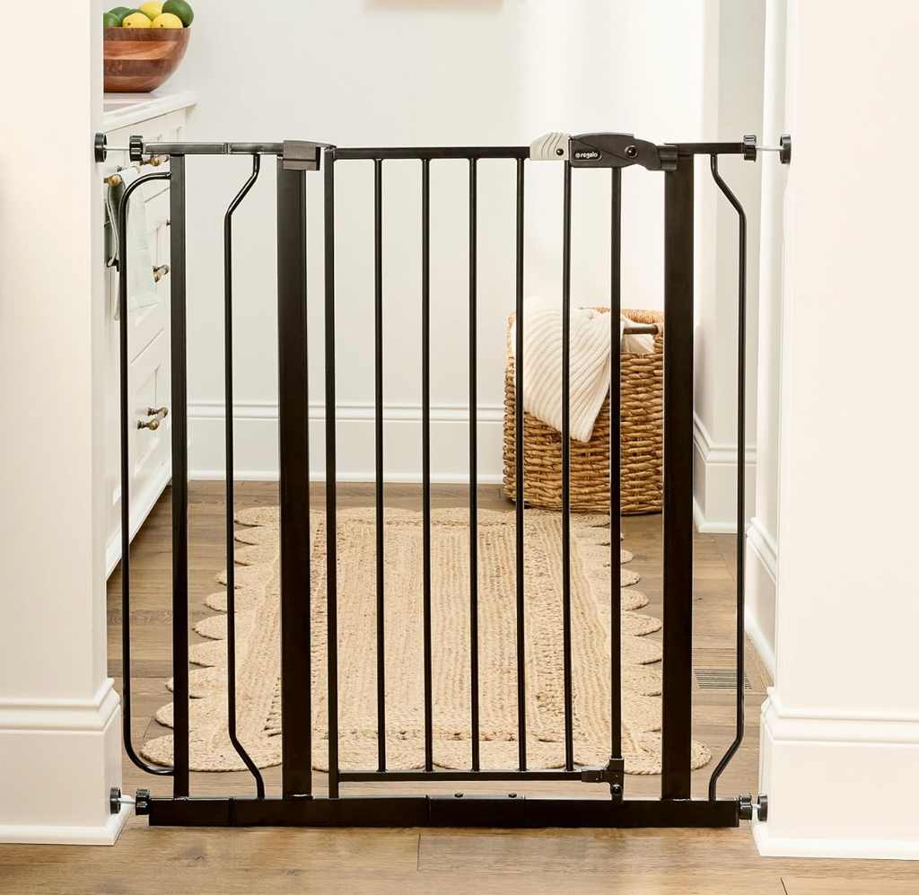 Regalo Safety 36" Extra Tall Baby Gate for Doorways & Bottom of Stairs, Pressure Mounted Walk Through Gate for Babies, Toddlers & Pets, Tested & Safe for 30 Years, American Designed, American Owned