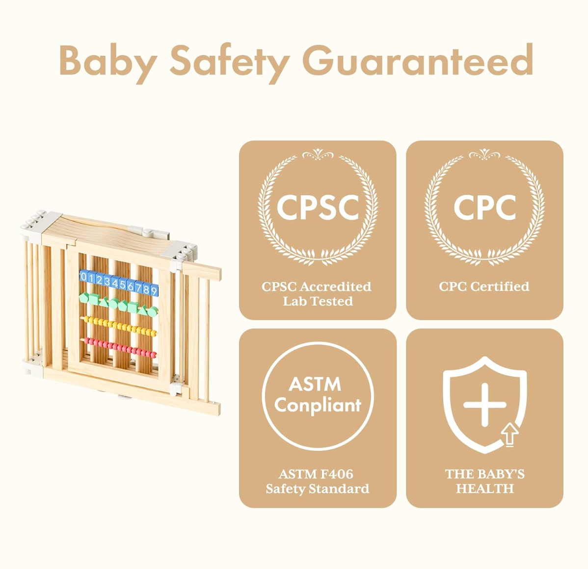 Atoping Wooden Baby Playpen 50 × 50 Inches, Foldable Playpen Fence with Cute Digital Blocks & Storage Bag, Wooden Baby Gate, Multi-Shape Play Yard for Babies and Toddlers Indoor Outdoor