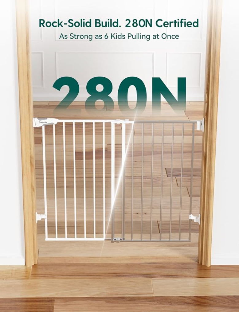 Babelio Baby Gate for Stairs, Kitchen & Doorways, 26-43" W 28" H No Bottom Bar| Easy Installation| One-Handed Operation| Auto-Close| Hardware Mount (Drill Needed) Safety Dog/Pet Gate Indoor (White)