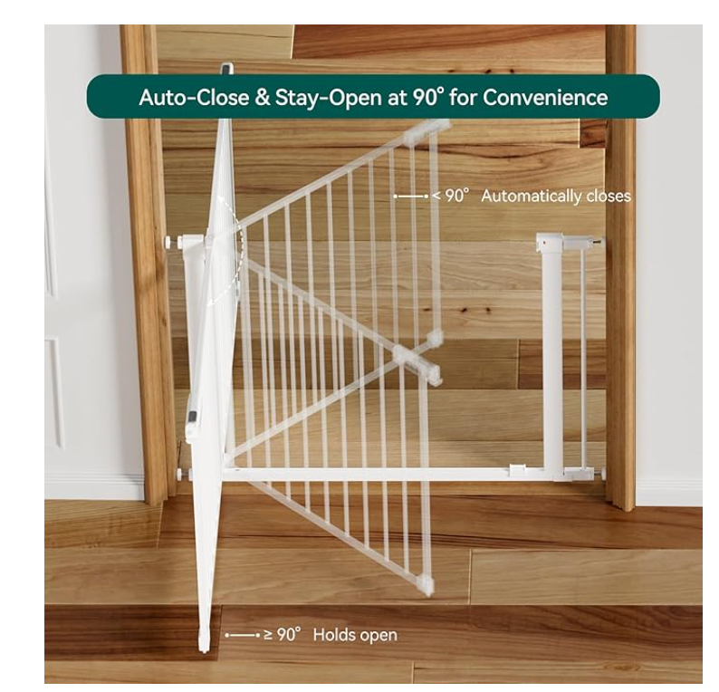 Babelio Baby Gate for Doorways and Stairs, 26-31" Pet Gate with Wide Walk Thru Door and Lock Indicator, No Drill Pressure Mounted Safety Gate with Double Lock and Self-Closing, White